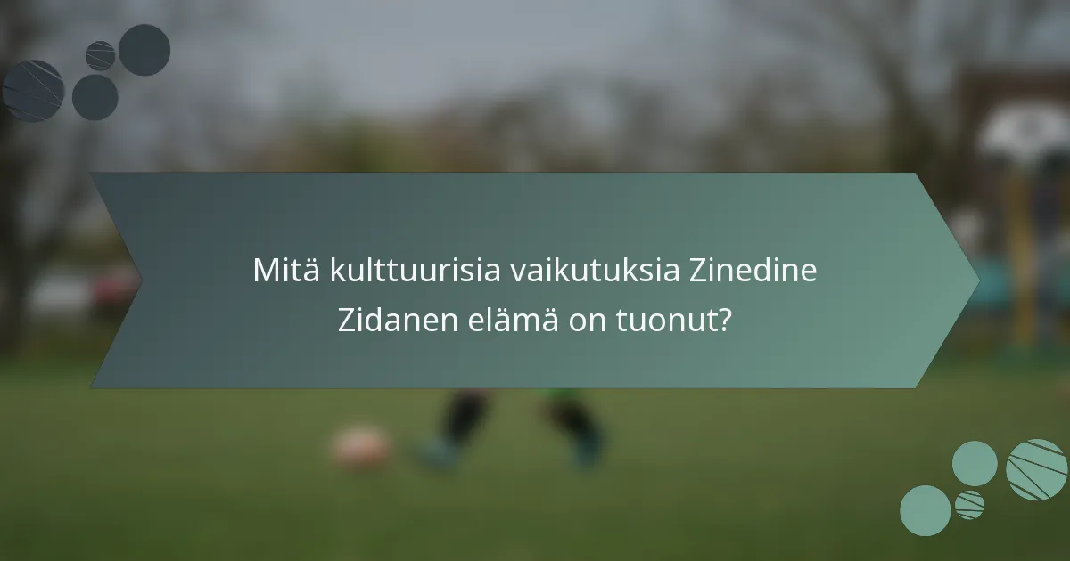 Mitä kulttuurisia vaikutuksia Zinedine Zidanen elämä on tuonut?